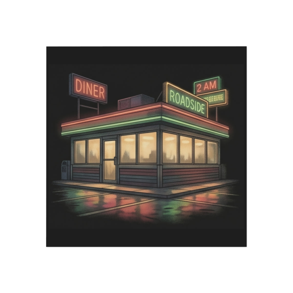 2 AM Roadside Diner | Square Fridge Magnet