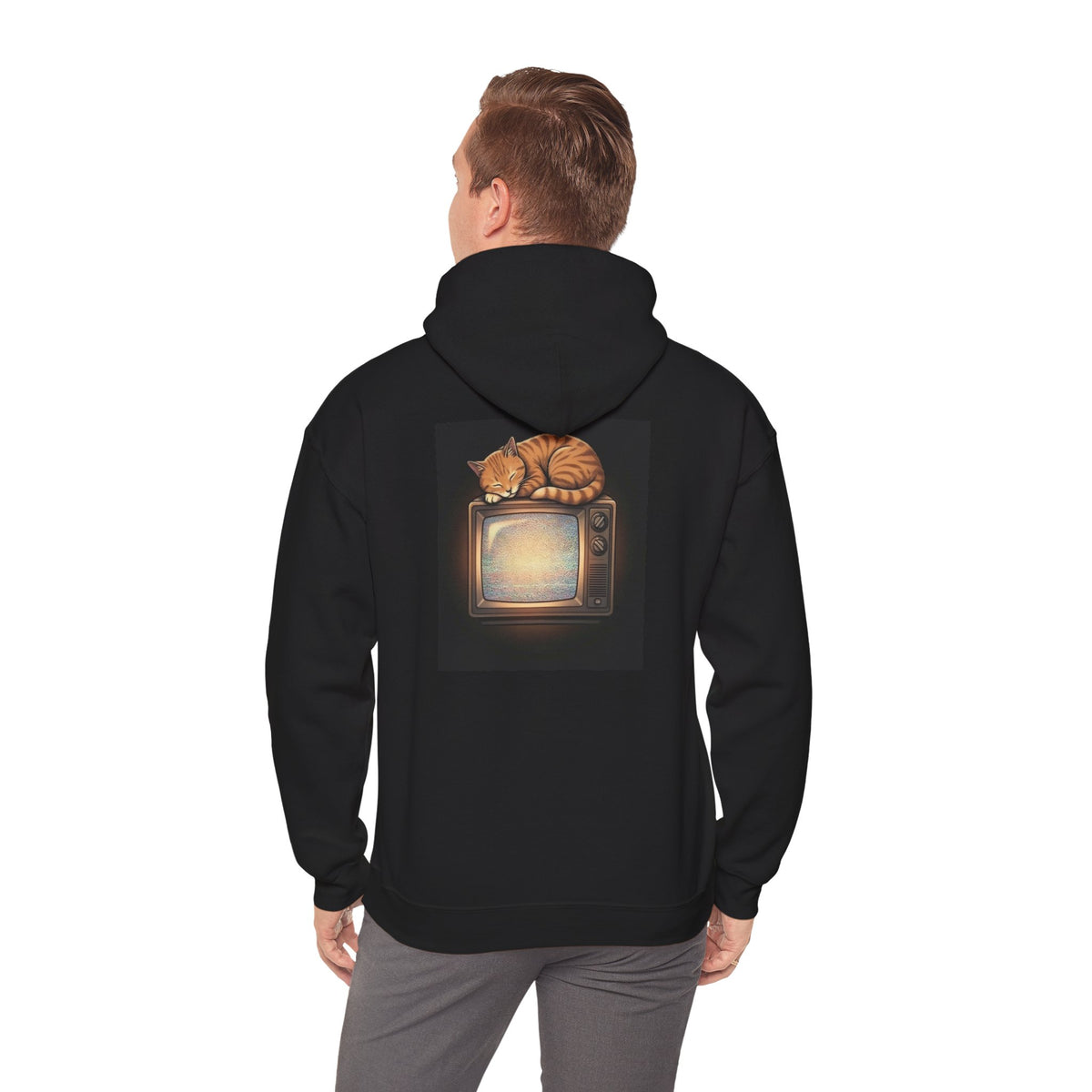 CRT TV Cat | Print on Back Hoodie