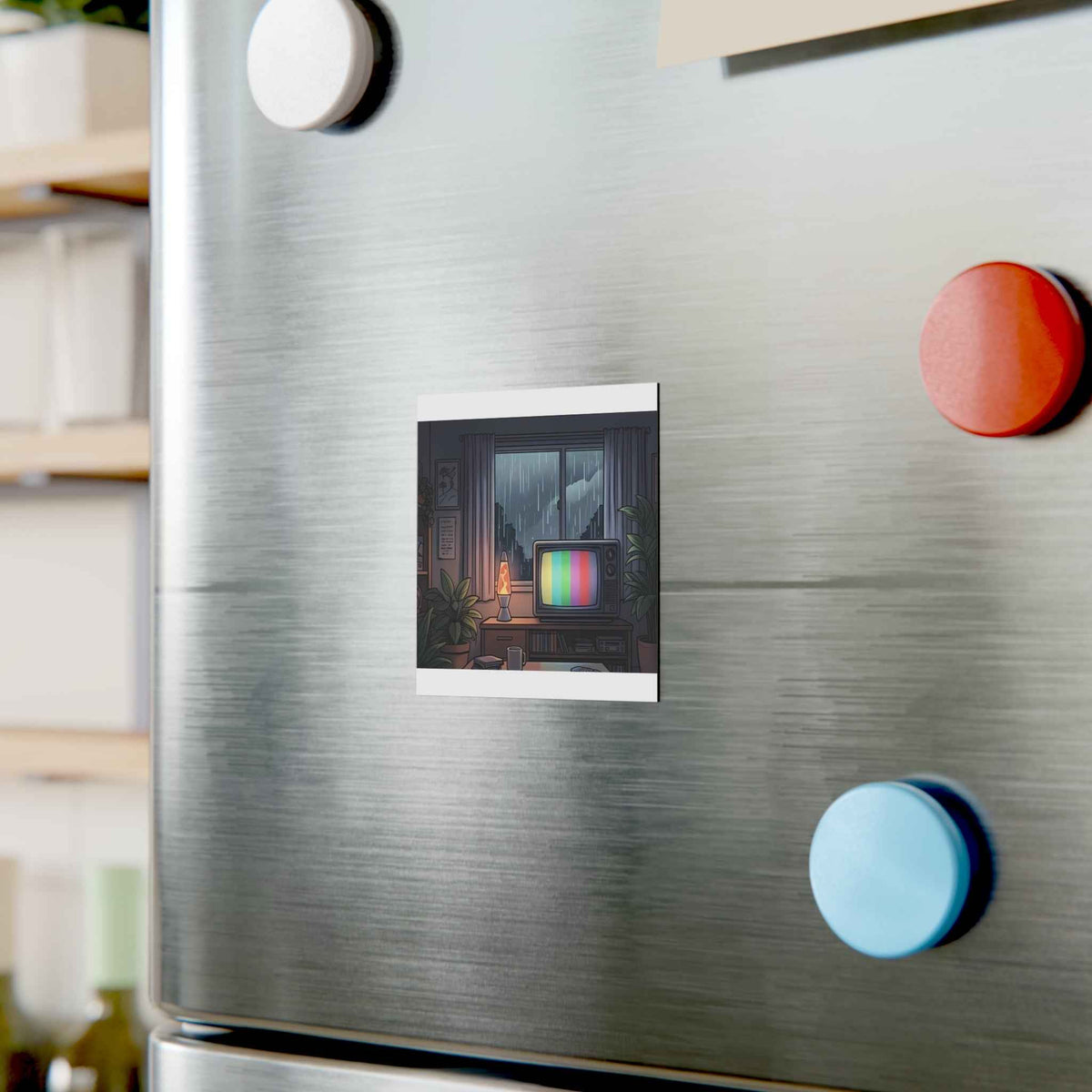 Rainy Night Broadcast | Square Fridge Magnet