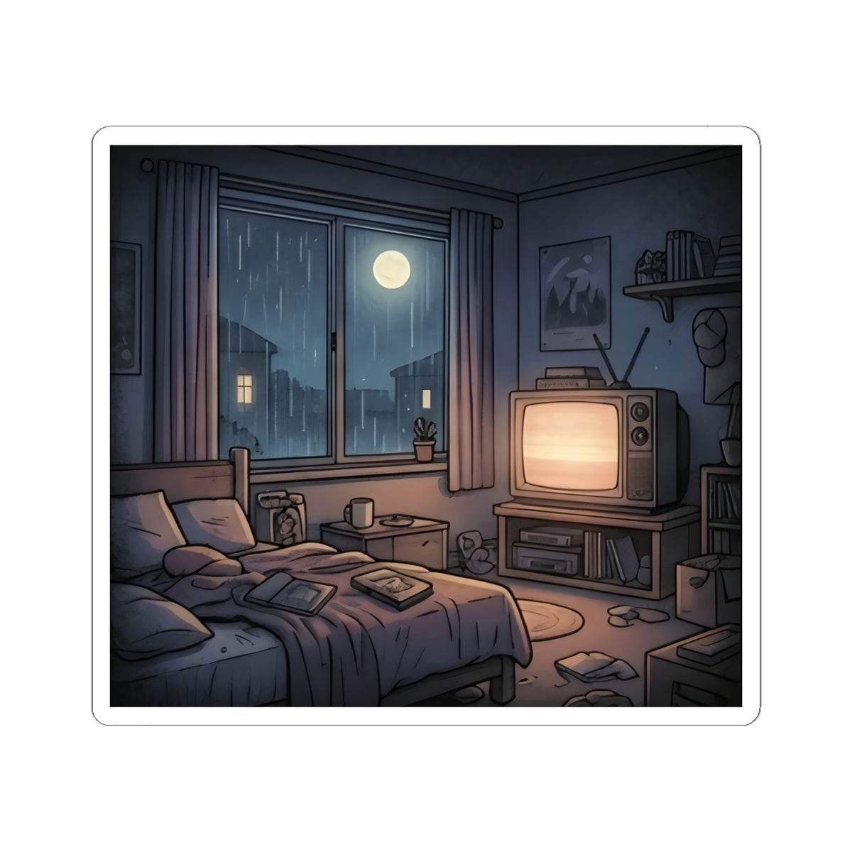 Rainy Bedroom | Kiss-Cut Sticker