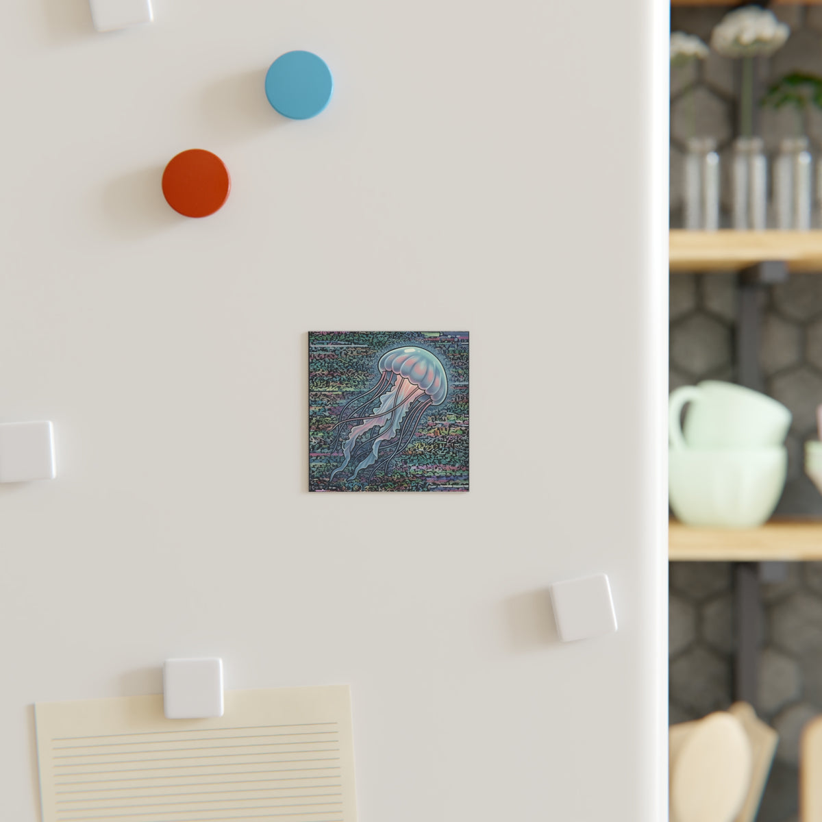 Glitched Jellyfish | Square Fridge Magnet