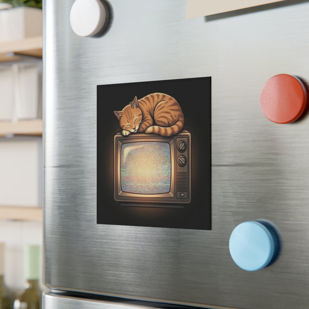 CRT TV Cat | Square Fridge Magnet