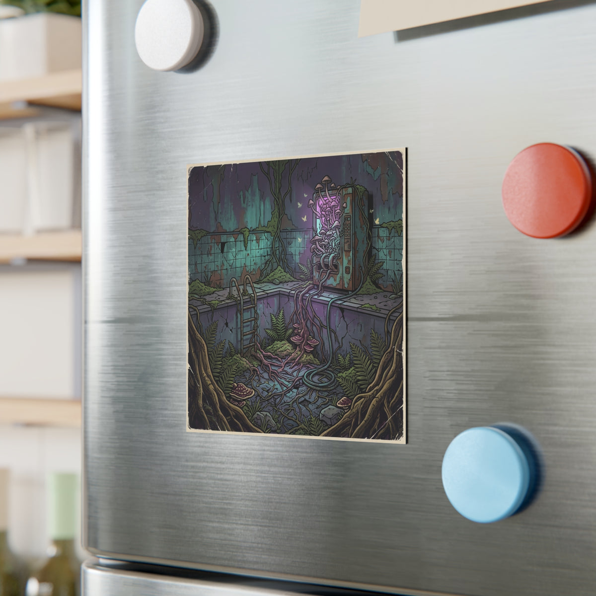 Overgrown Vending Machine | Square Fridge Magnet