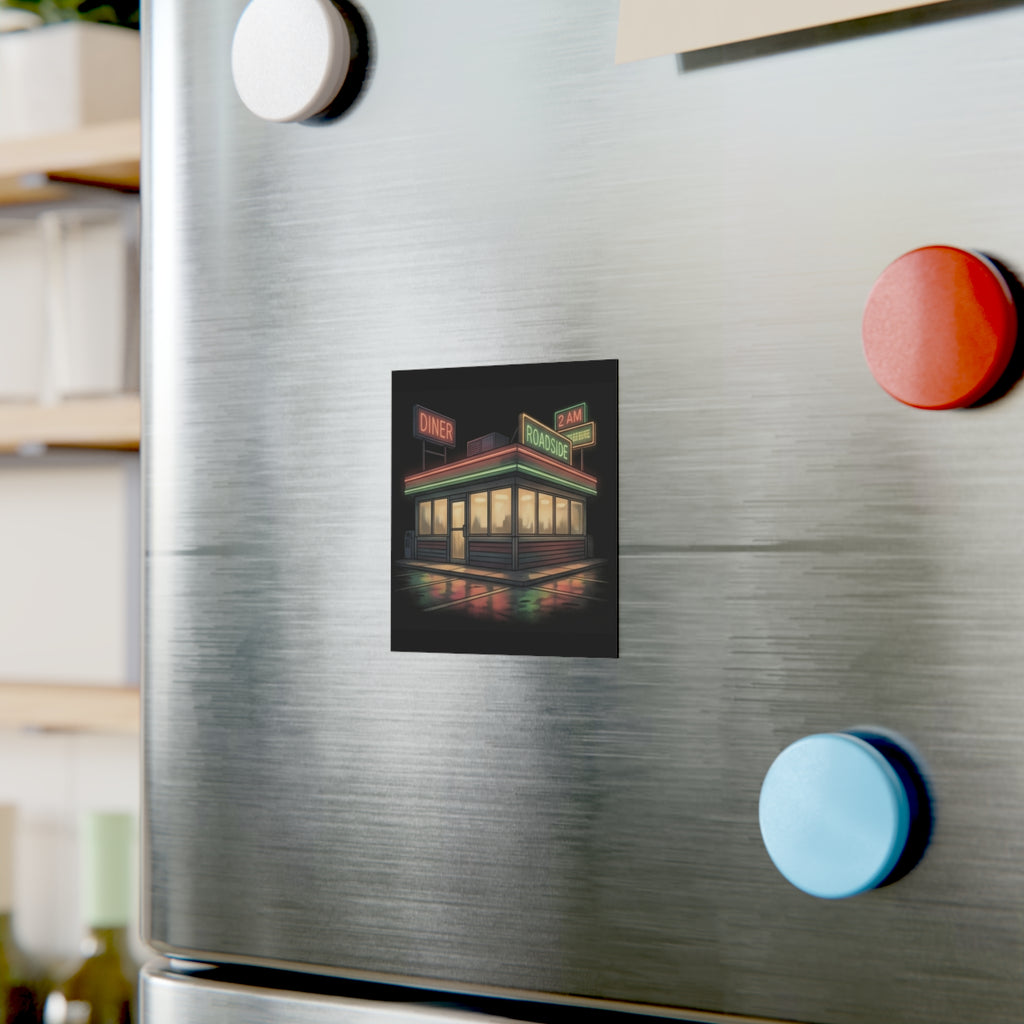 2 AM Roadside Diner | Square Fridge Magnet