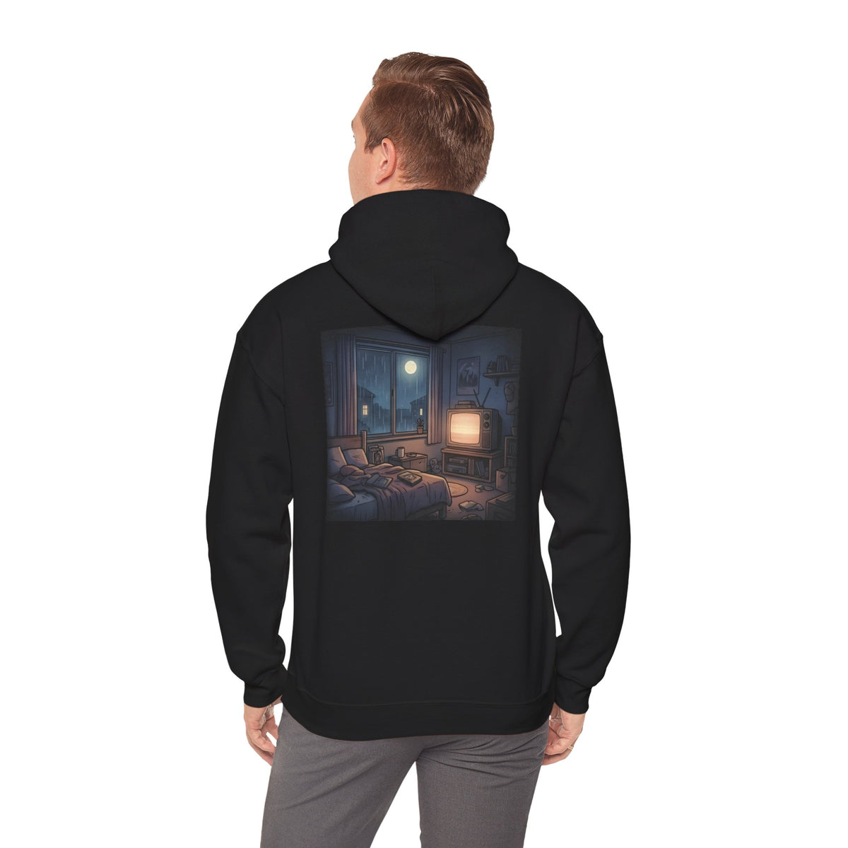 Rainy Bedroom | Print on Back Hoodie