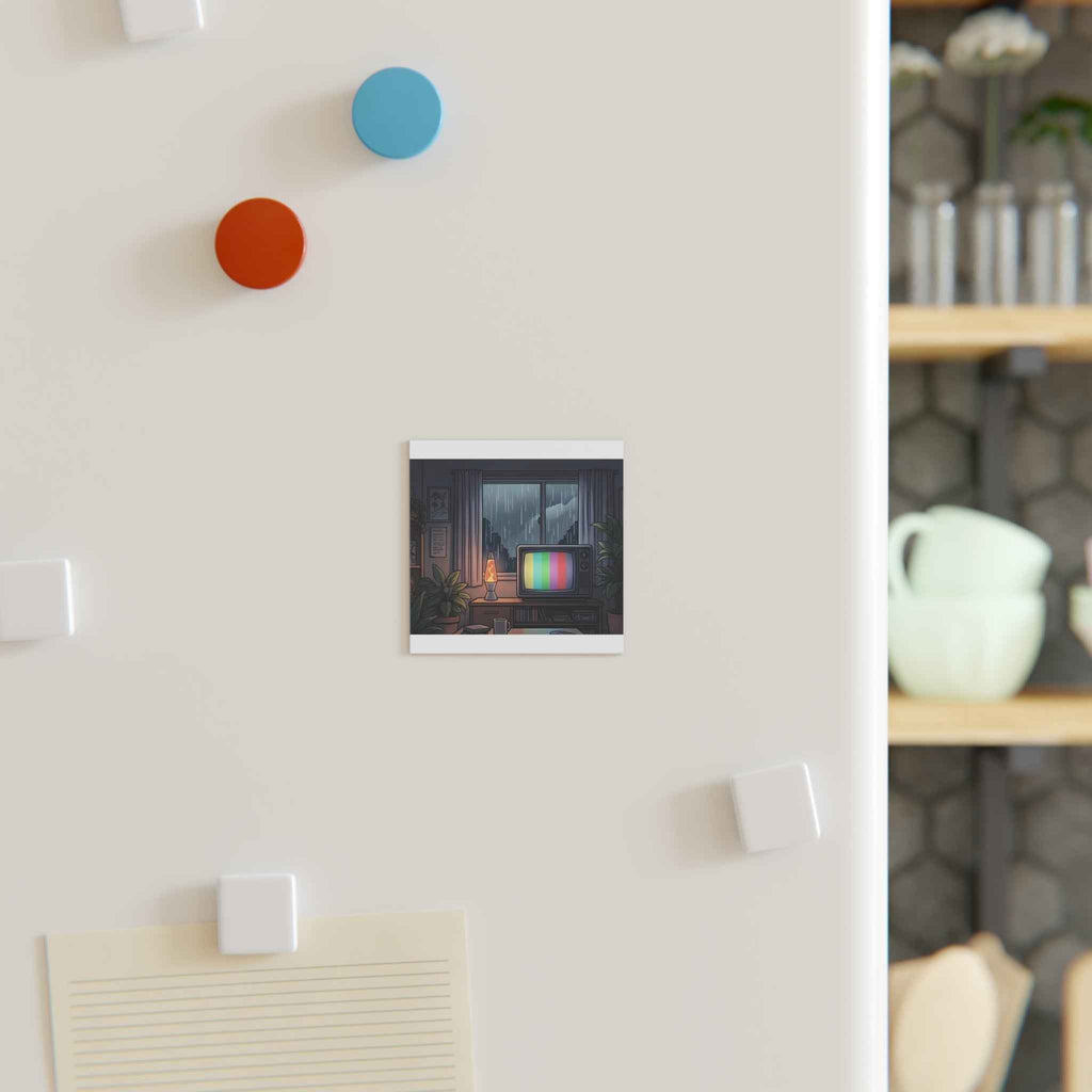 Rainy Night Broadcast | Square Fridge Magnet