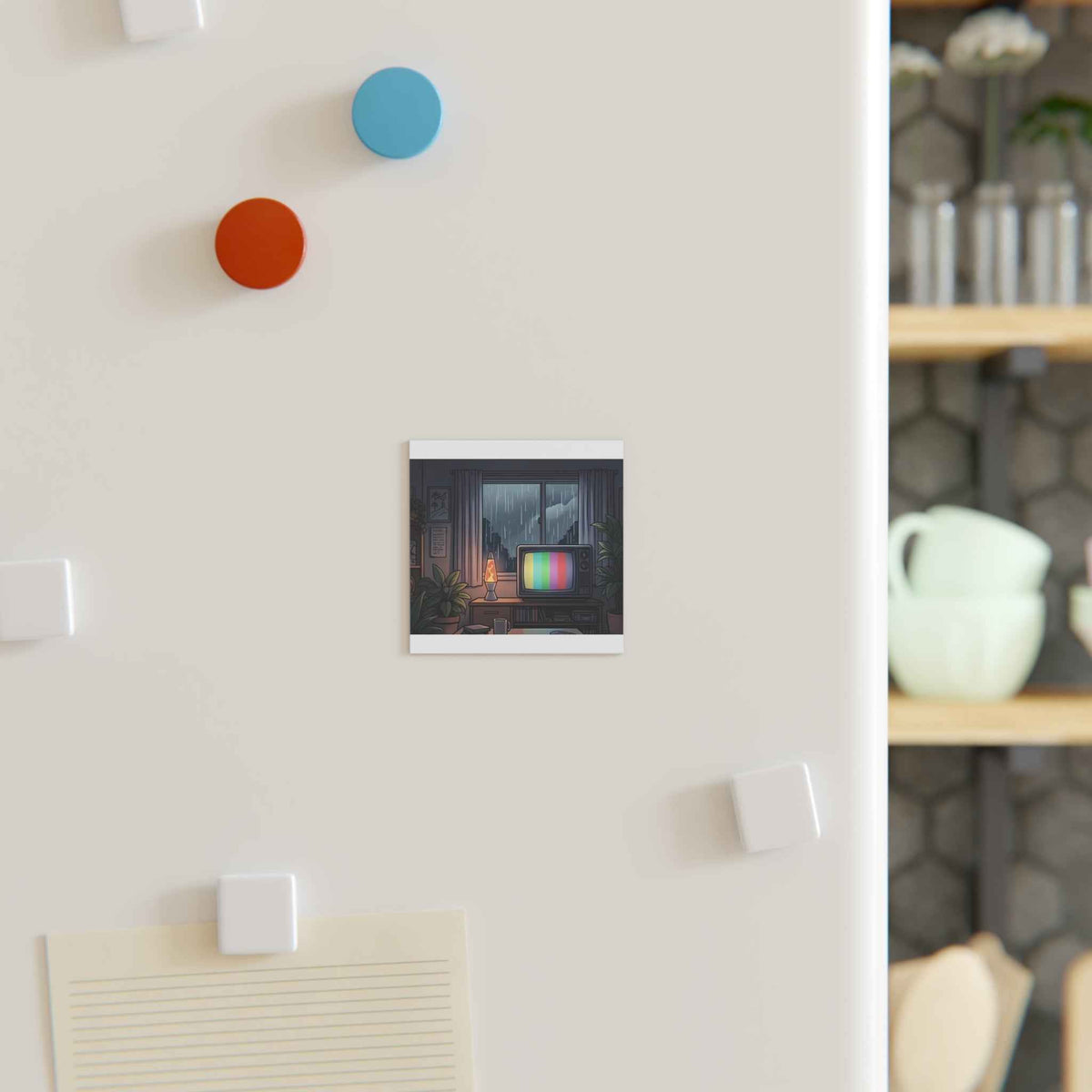 Rainy Night Broadcast | Square Fridge Magnet