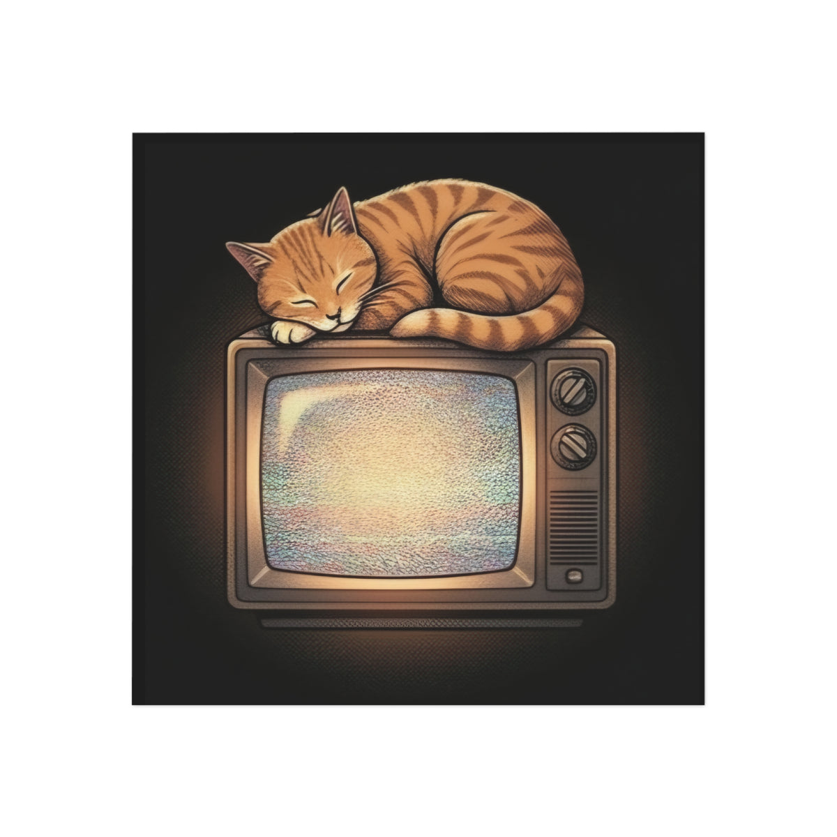 CRT TV Cat | Square Fridge Magnet