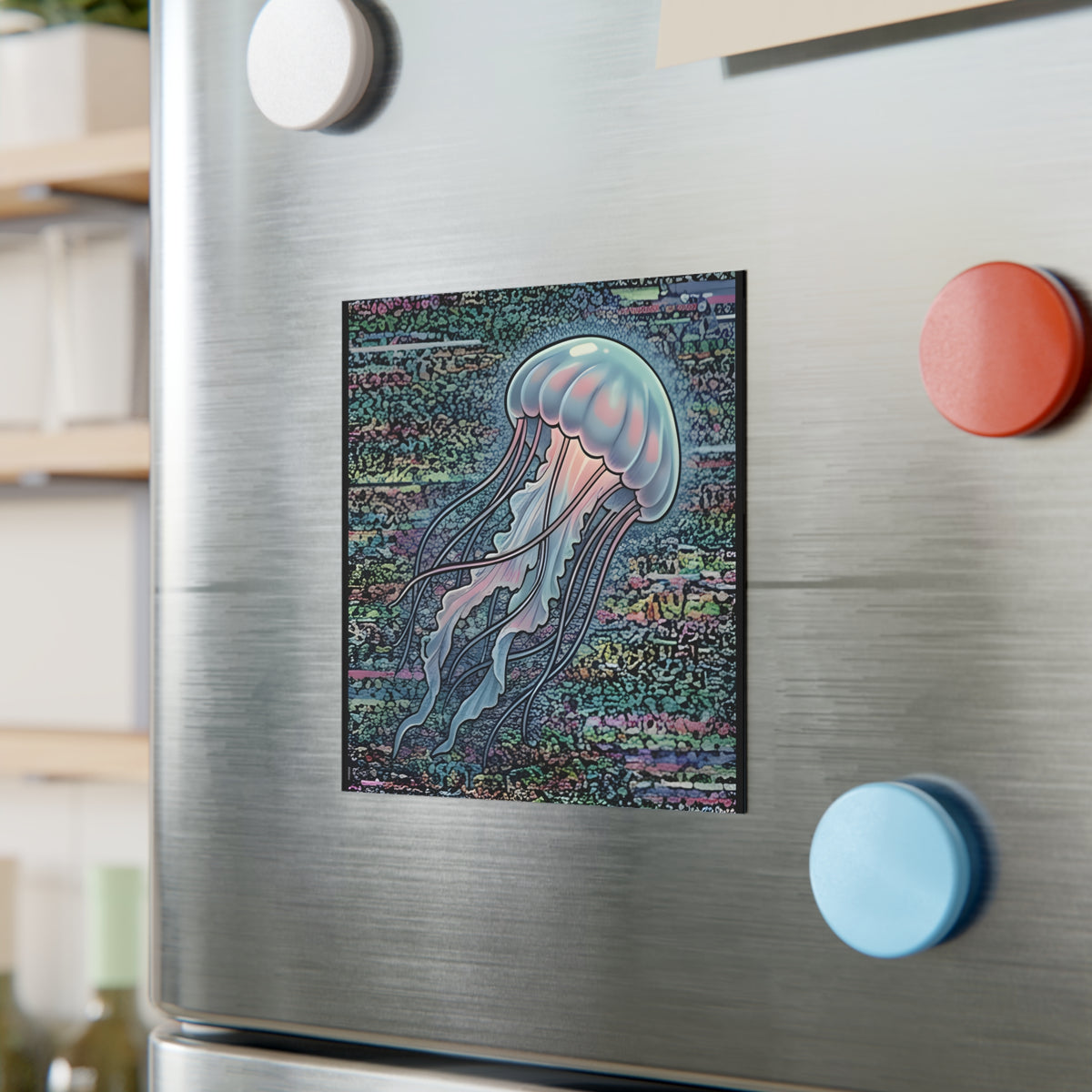 Glitched Jellyfish | Square Fridge Magnet