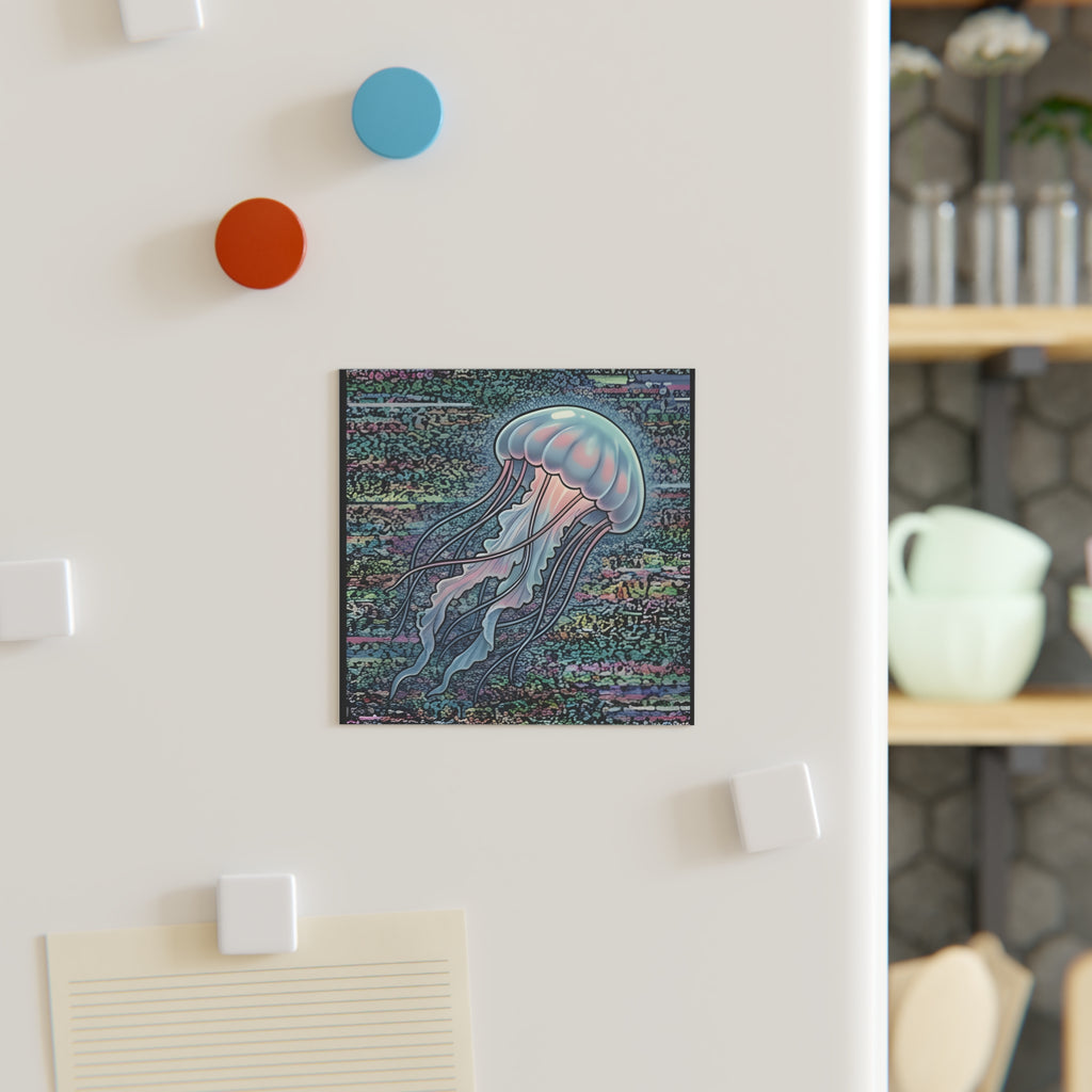 Glitched Jellyfish | Square Fridge Magnet