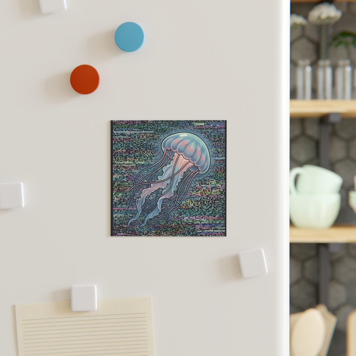 Glitched Jellyfish | Square Fridge Magnet