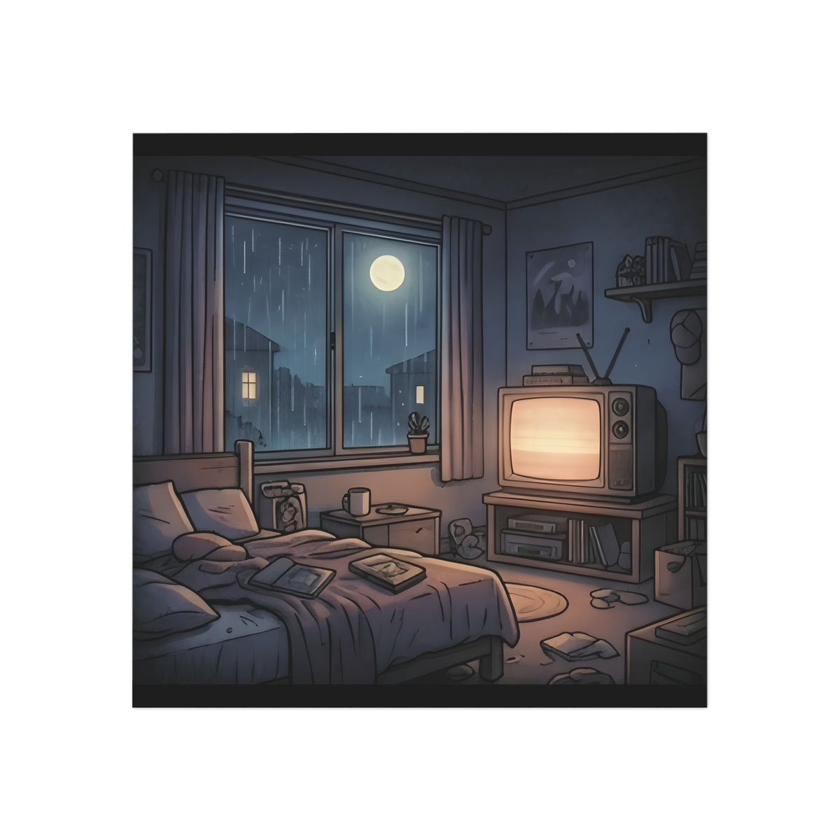 Rainy Bedroom | Square Fridge Magnet