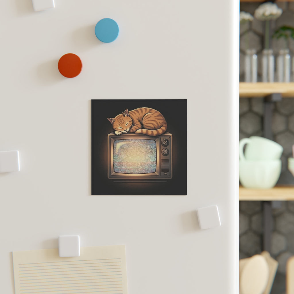 CRT TV Cat | Square Fridge Magnet