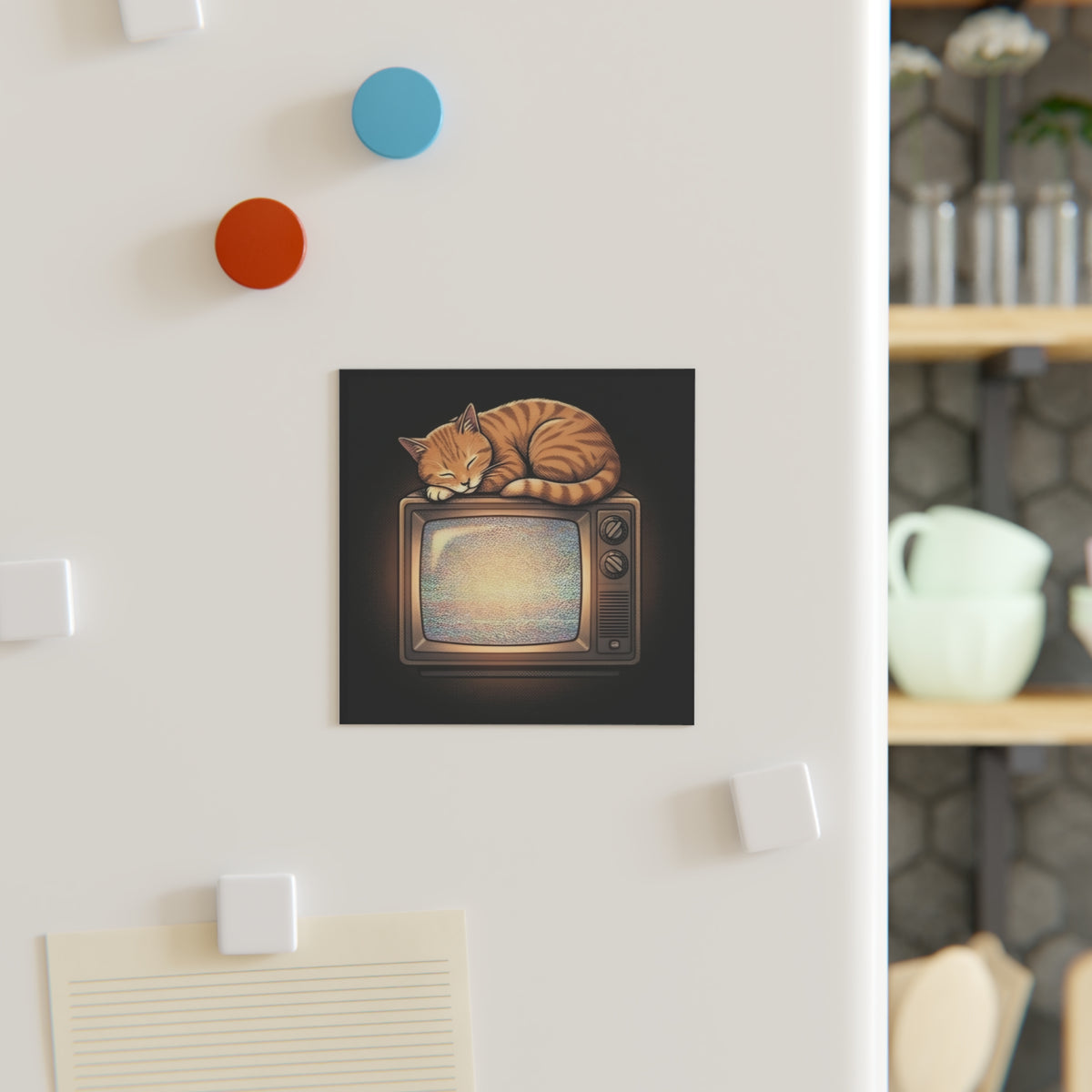 CRT TV Cat | Square Fridge Magnet