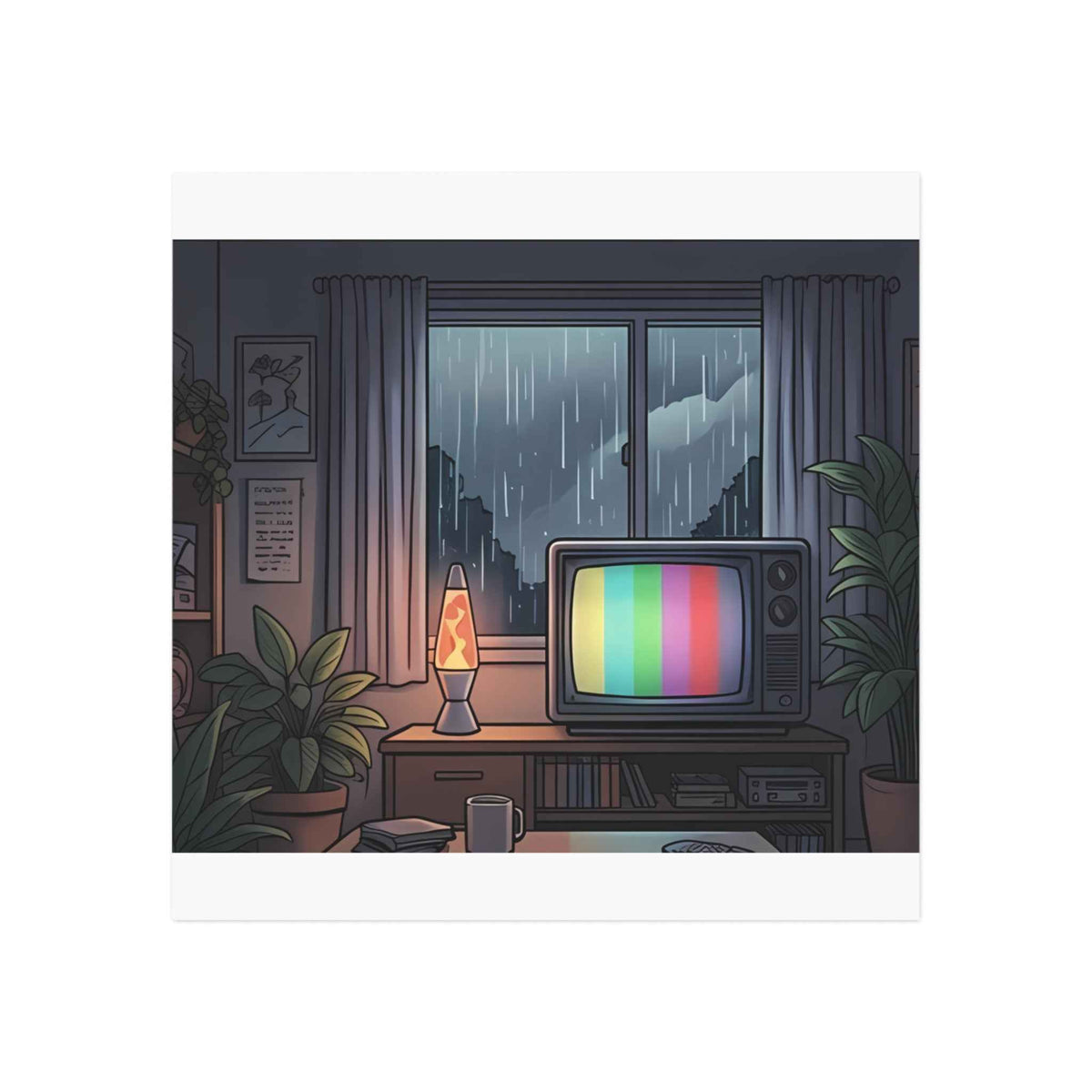 Rainy Night Broadcast | Square Fridge Magnet