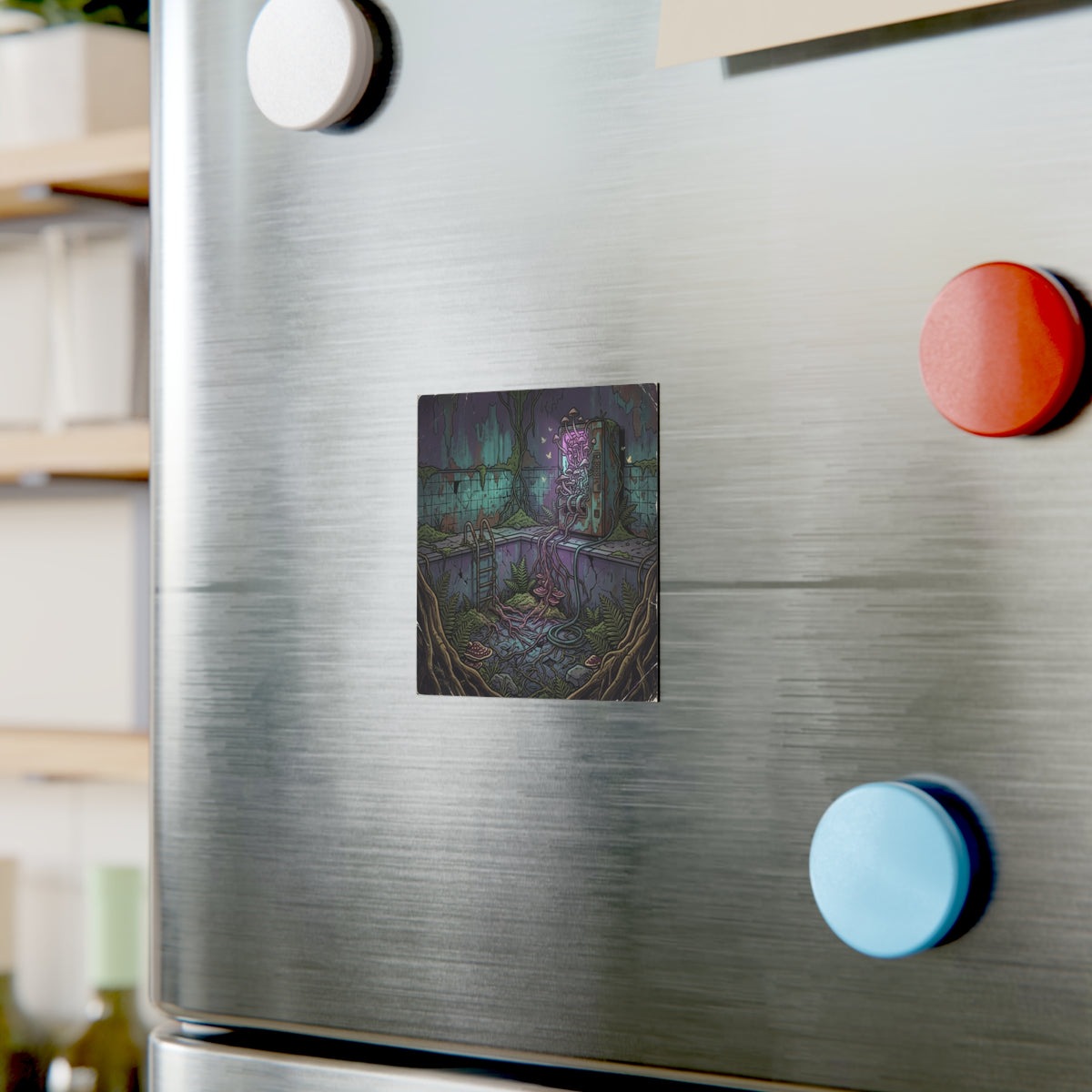 Overgrown Vending Machine | Square Fridge Magnet