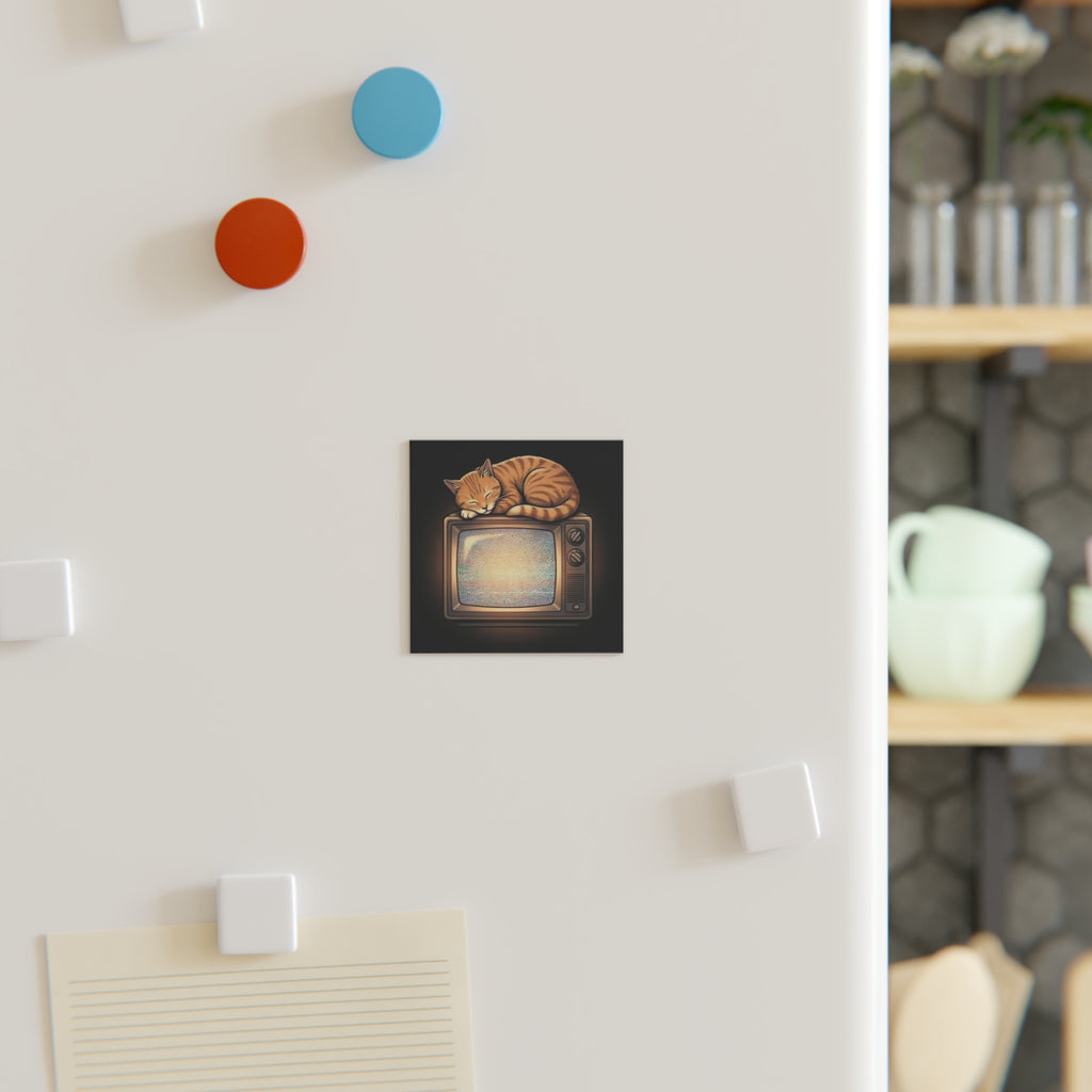 CRT TV Cat | Square Fridge Magnet