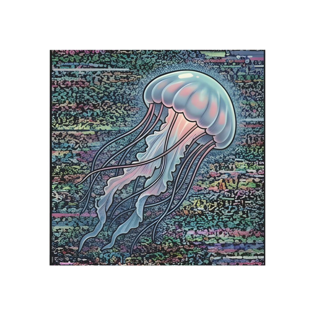 Glitched Jellyfish | Square Fridge Magnet