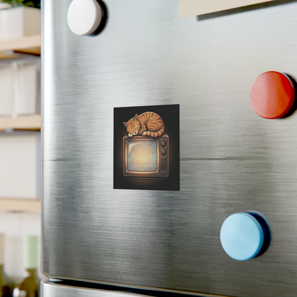 CRT TV Cat | Square Fridge Magnet