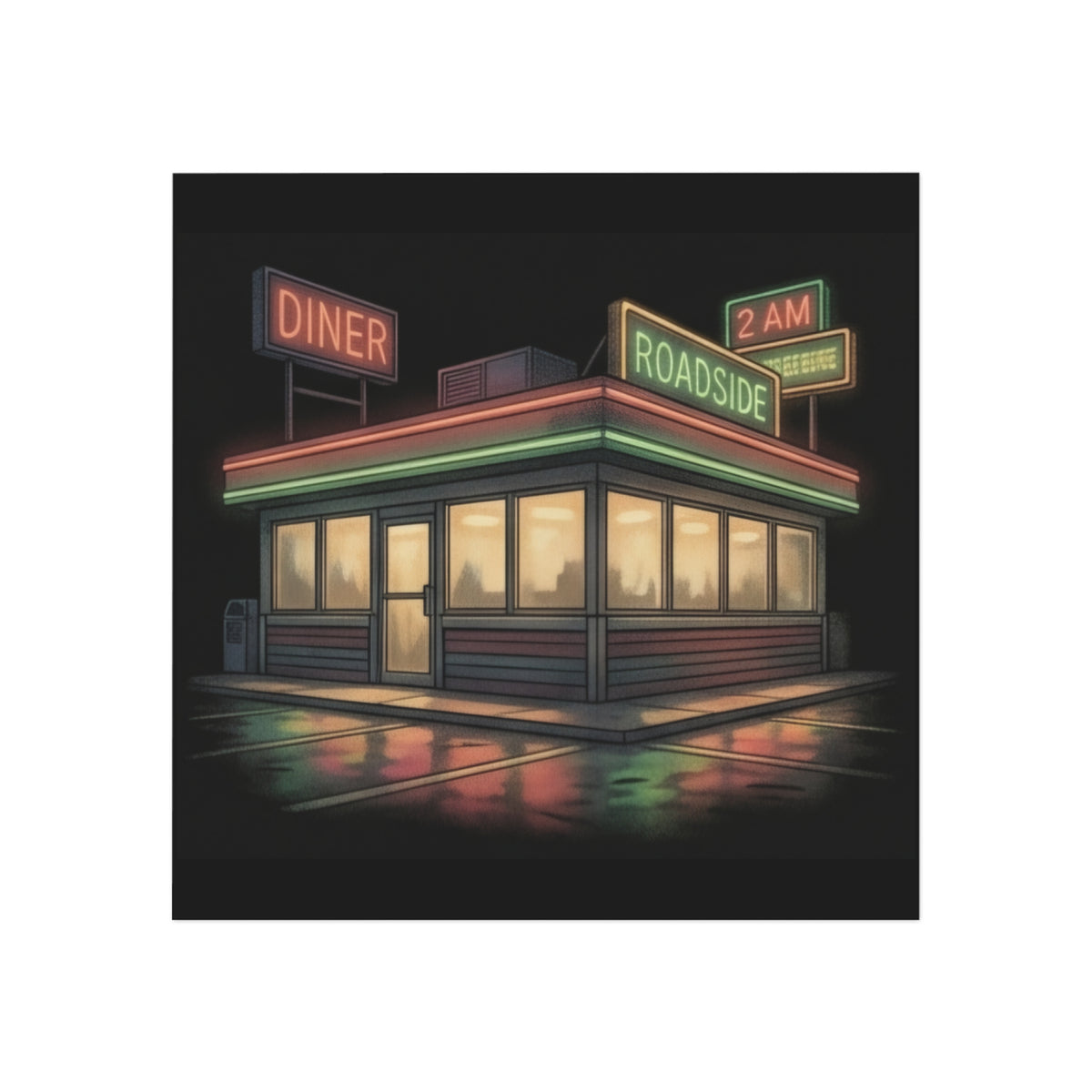 2 AM Roadside Diner | Square Fridge Magnet