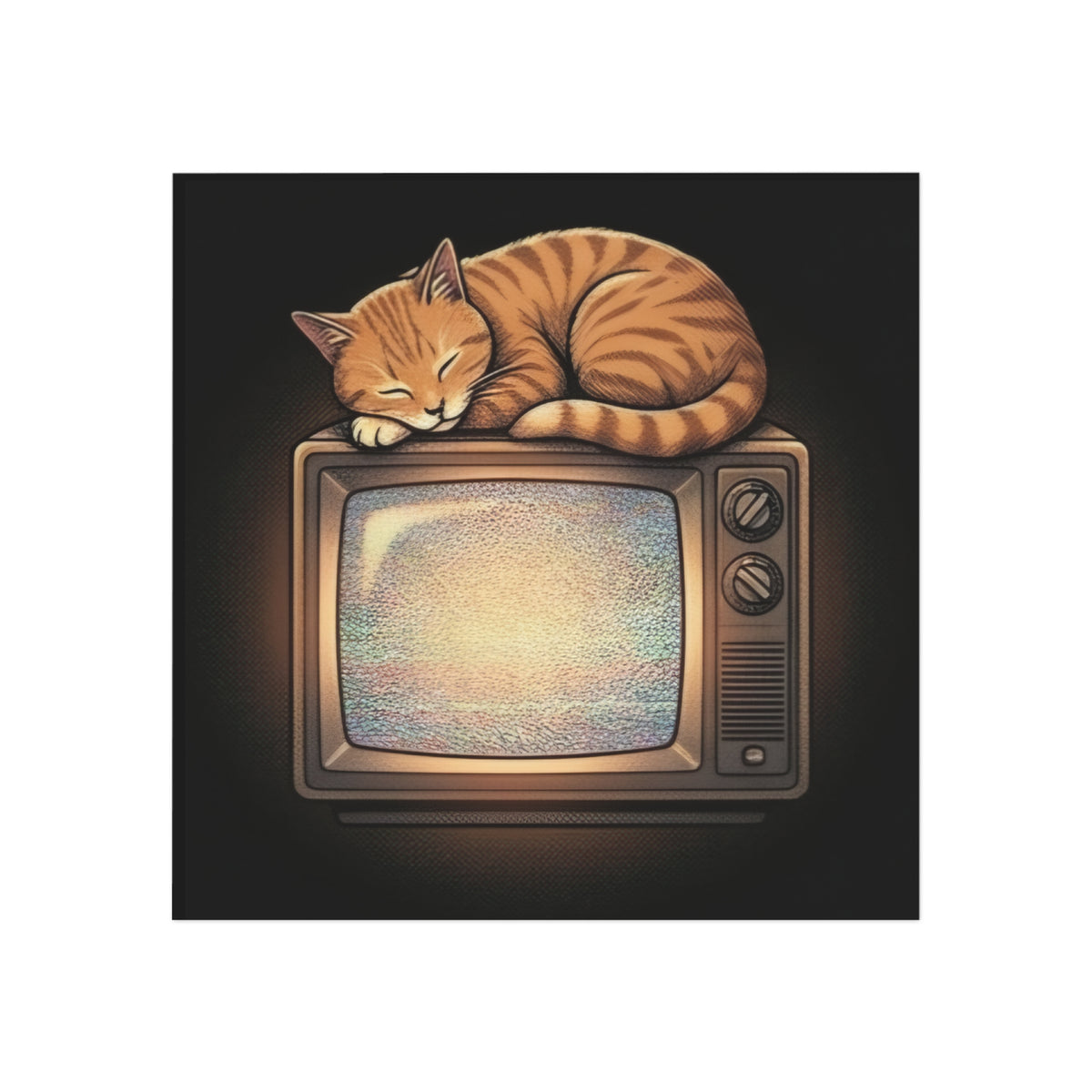 CRT TV Cat | Square Fridge Magnet