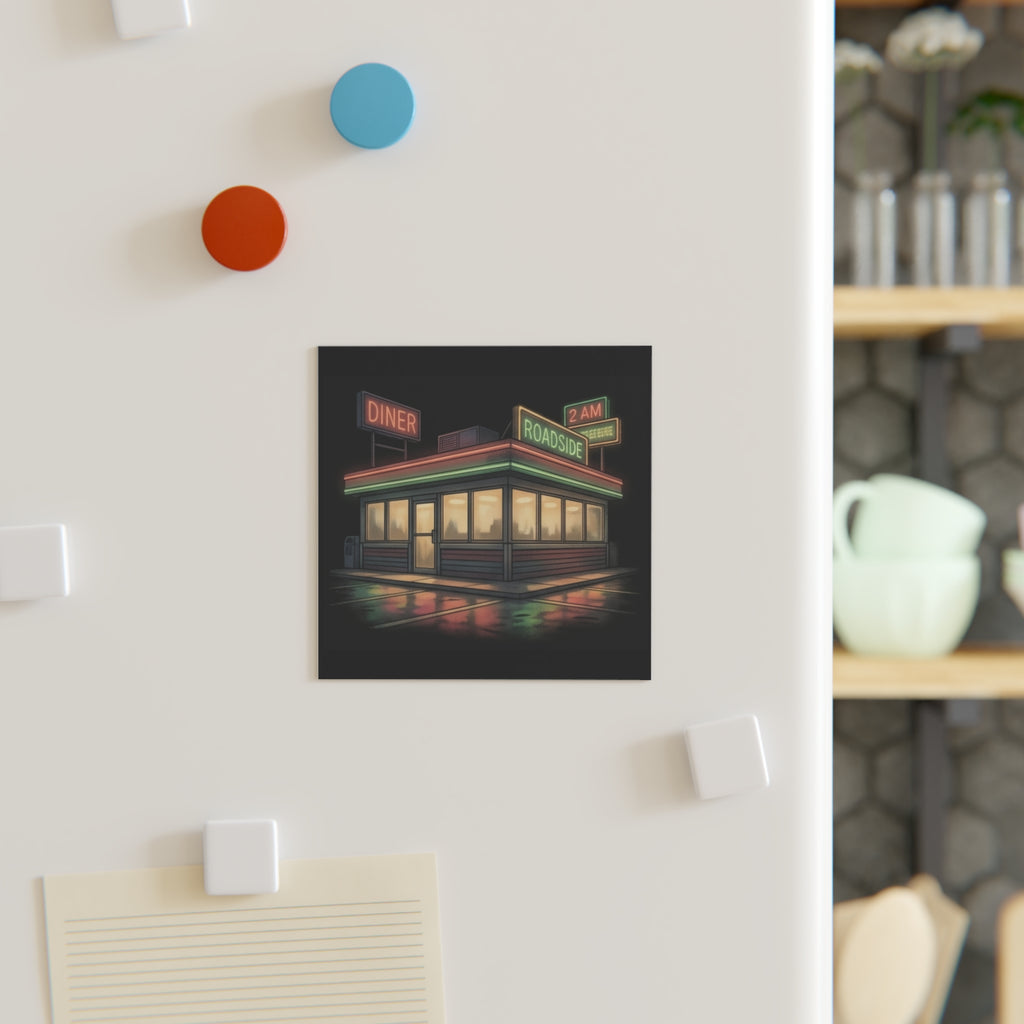 2 AM Roadside Diner | Square Fridge Magnet