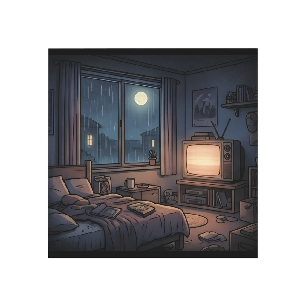 Rainy Bedroom | Square Fridge Magnet