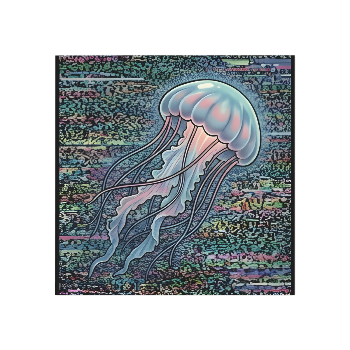 Glitched Jellyfish | Square Fridge Magnet