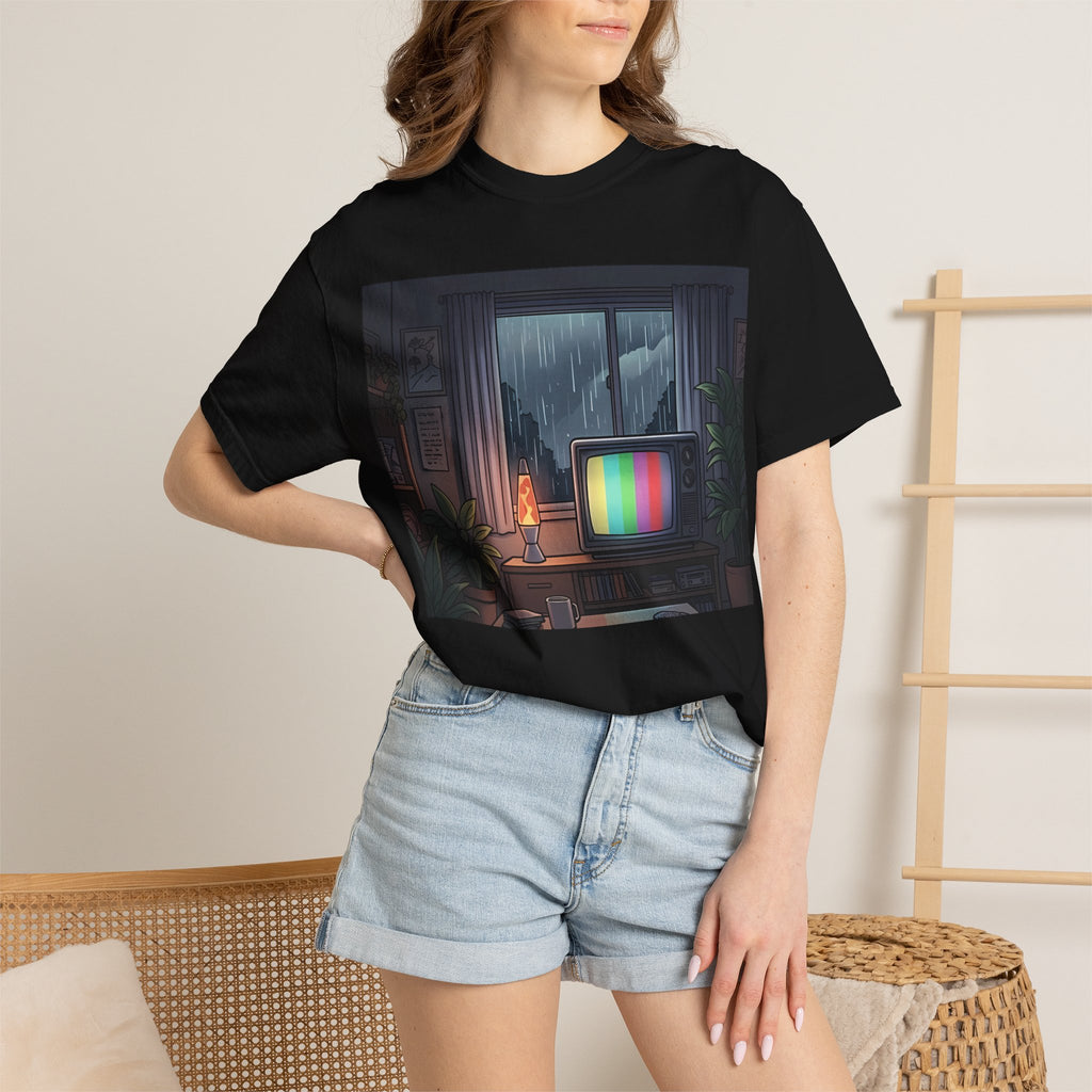 Vintage TV Rainy Window T-Shirt — Cozy Room Aesthetic Graphic Tee