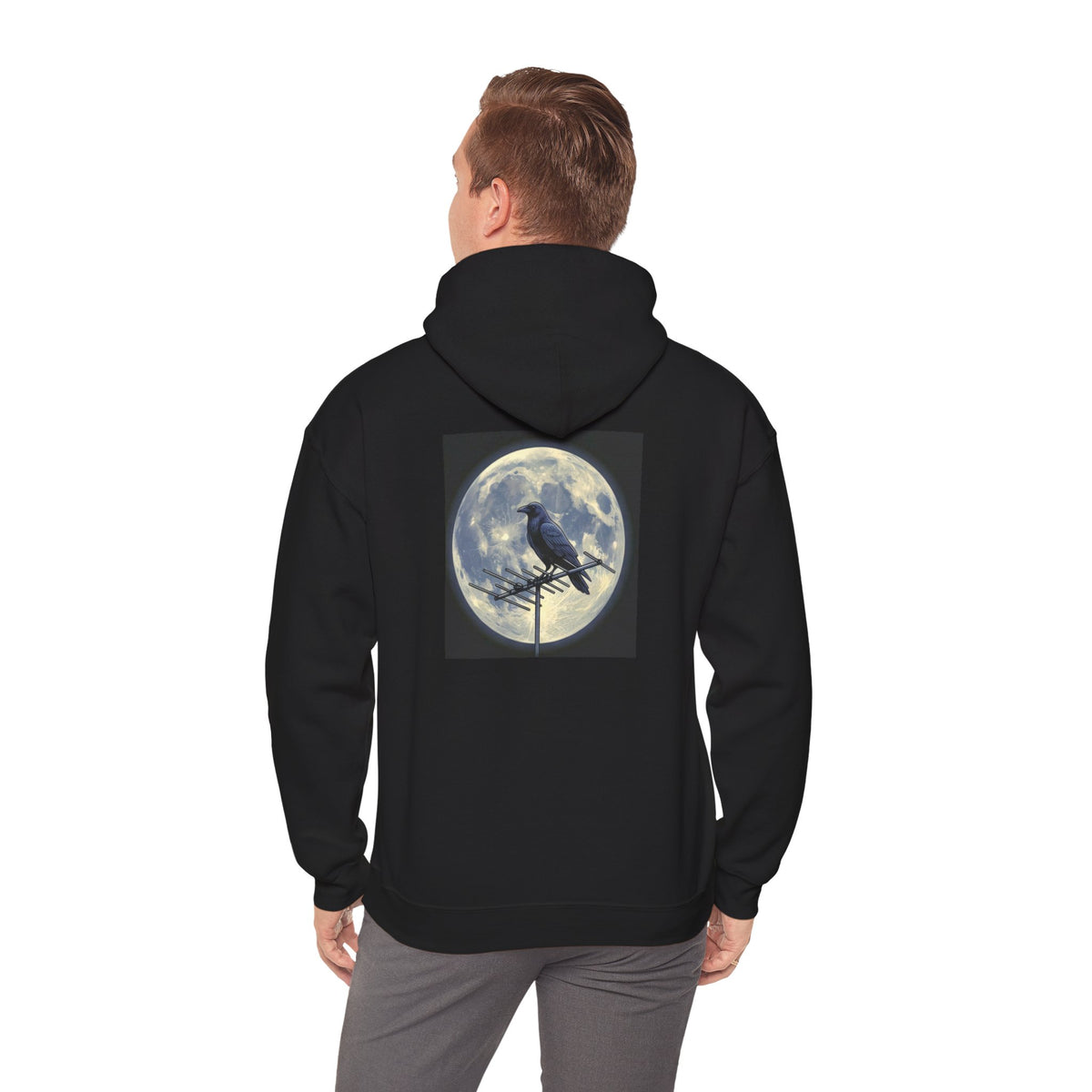 Crow on Antenna | Print on Back Hoodie